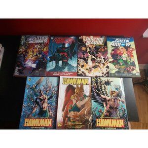 DC Comics Hardcover & Paperback Lot 7 Justice League, Hawkman, Flashpoint, etc.